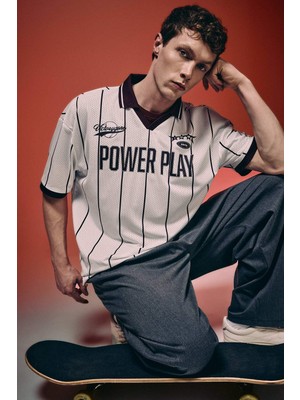 DeFacto Loose Fit Slogan Baskılı Polo Tişört G4269AX26SM