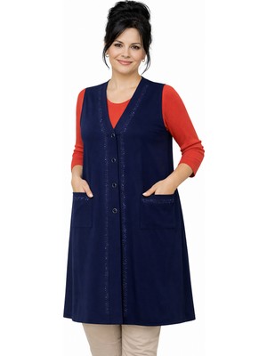 Mutlu City Kadın Orta Yaş ve Üzeri Sade Desen Penye Anne Uzun Yelek 1158