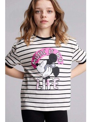 DeFacto Dısney Mıckey & Mınnıe Relax Fıt Bisiklet Yaka Kısa Kollu Tişört Kız ÇOCUK G8182A826SM