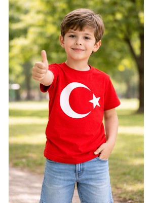 Selvira Atatürk Baskılı & Türk Bayrağı Desenli Çocuk Tişört – %100 Pamuk, Unisex Kız & Erkek