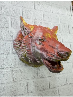 Antalya Mermerit ve Granit Dekoratif Altın Gold Kurt Duvar Heykeli Asılabilir Hediyelik 25X19 cm