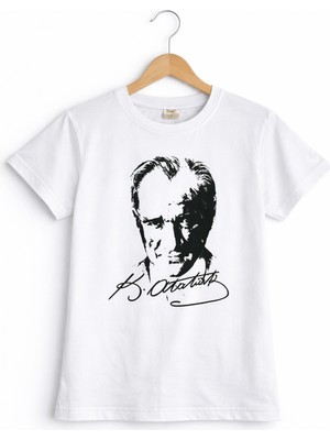 Selvira Atatürk Baskılı & Türk Bayrağı Desenli Çocuk Tişört – %100 Pamuk, Unisex Kız & Erkek