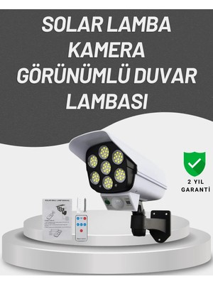 Antalya Mermerit ve Granit 77 Led'li Güneş Enerjili Güvenlik Lambası ve Kukla Kamera – Hareket Sensörlü, 2400MAH Pilli