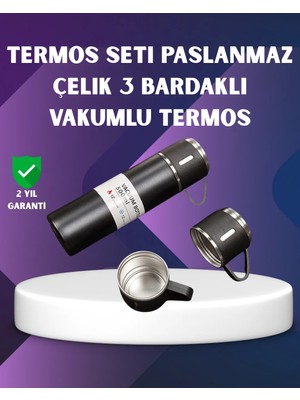 Antalya Mermerit ve Granit Paslanmaz Termos ve Ikili Bardak Seti | 6-12 Saat Sıcak/soğuk Tutma