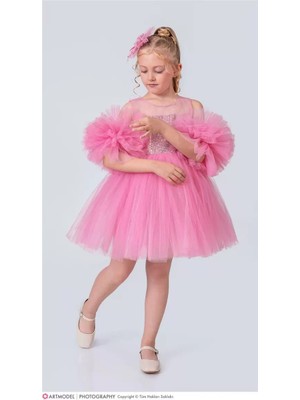 Diamondstar Kız Çocuk Ponponlu Parti Kıyafeti Doğum Günü ve Gösteri Kostümü Elbisesi