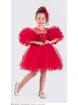 Diamondstar Kız Çocuk Ponponlu Parti Kıyafeti Doğum Günü ve Gösteri Kostümü Elbisesi