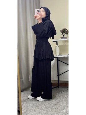 Mabel Giyim Keten Dokulu Kuşaklı Ikili Takım