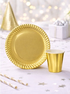 Parti Adresi Karton Tabak Bardak Set Altın 8'li