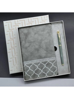 SHC4200 Gri Renk Defter Metal Roller Kalem Seti