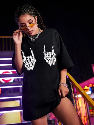Stores36 Baskılı Oversize T-Shirt - Siyah