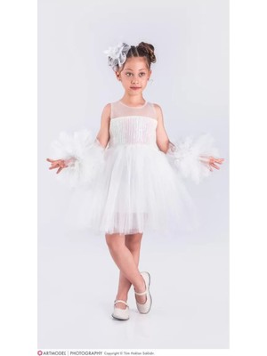 Diamondstar Kız Çocuk Ponponlu Parti Kıyafeti Doğum Günü ve Gösteri Kostümü Elbisesi