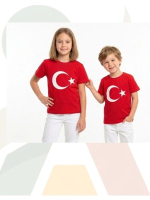 Butik Unisex Premium Kompakt Penye Ay Yıldız Baskılı Çocuk Tişörtü