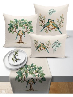 Bertille Home Ramazan Bohem  Serisi 3'lü Kırlent + 1 Runner Set Dijital Baskılı (Ramadan Set)