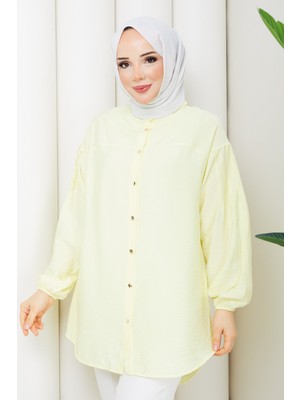 Pamuk Butik Kadın Kolu Nervür Detaylı Robalı Liliom Gömlek -PMK542