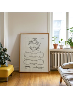 Beyzbol Topu Patent Çizimi Çerçeveli Poster Spor Duvar Tablosu