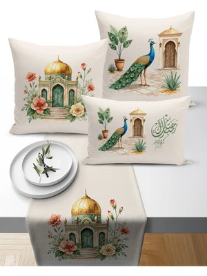 Bertille Home Ramazan Bohem  Serisi 3'lü Kırlent + 1 Runner Set Dijital Baskılı (Ramadan Set)