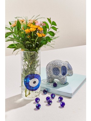 Paşabahçe Nazarlıklı Silindir Vazo 26 cm Turkuaz