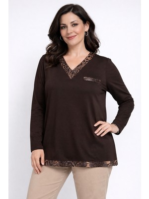 Mutlu City Kadın Orta Yaş ve Üzeri V Yaka Desenli Anne Penye Bluz 30575