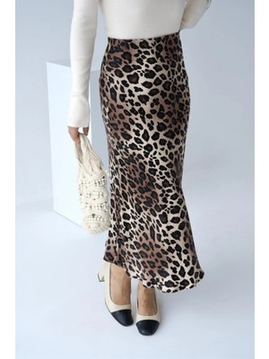 Stores36 Midi Saten Etek - Leopar