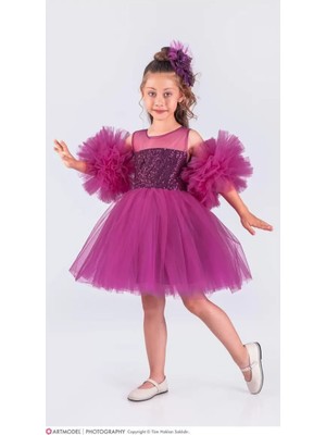 Diamondstar Kız Çocuk Ponponlu Parti Kıyafeti Doğum Günü ve Gösteri Kostümü Elbisesi