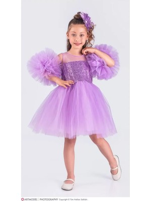 Diamondstar Kız Çocuk Ponponlu Parti Kıyafeti Doğum Günü ve Gösteri Kostümü Elbisesi