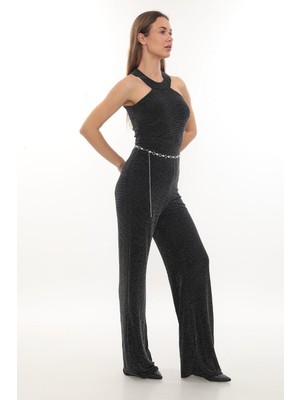 Hanife Glam Couture Hanife Glam Simli Kemerli Halter Yaka Tulum