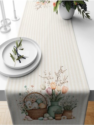 Bertille Home Ilkbahar Serisi 140X40 cm Dijital Baskılı Runner (Spring Easter Paskalya)