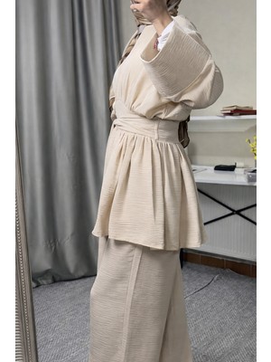 Mabel Giyim Keten Dokulu Kuşaklı Ikili Takım