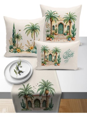 Bertille Home Ramazan Bohem  Serisi 3'lü Kırlent + 1 Runner Set Dijital Baskılı (Ramadan Set)