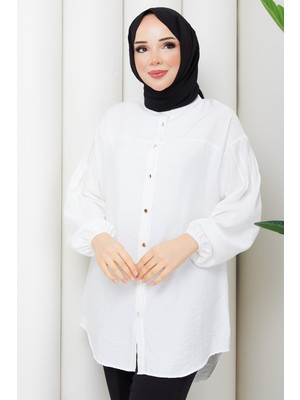 Pamuk Butik Kadın Kolu Nervür Detaylı Robalı Liliom Gömlek -PMK542