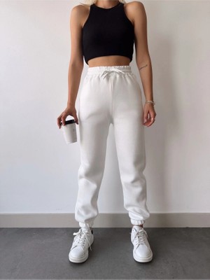 Stores36 Üç Iplik Basic Lastikli Eşofman Pantolon - Beyaz