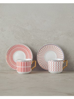 English Home Rabecca New Bone China Kahve Fincan Takımı 4 Parça 2 Kişilik Kırmızı
