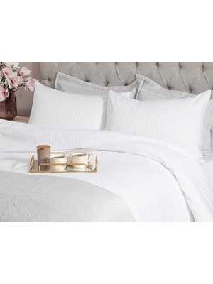 English Home Crystal İpeksi Twill Super King Nevresim Takımı Beyaz
