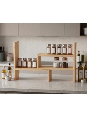 Liora Commerce Ahşap Ayarlanabilir Mutfak Tezgah Üstü Organizer ve Baharatlık - El Yapımı Masif Ahşap