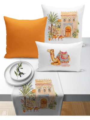 Bertille Home Ramazan Bohem  Serisi 3'lü Kırlent + 1 Runner Set Dijital Baskılı (Ramadan Set)