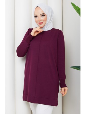 Pamuk Butik Kadın Ortası Dikişli Rayon Merserize Triko Tunik -PMK546