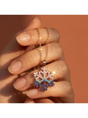 Valmont Accessories Kadın Kar Tanesi 42+2 cm Kolye Taşlı Rose Gold Şık Tasarım