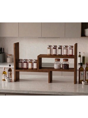 Liora Commerce Ahşap Ayarlanabilir Mutfak Tezgah Üstü Organizer ve Baharatlık - El Yapımı Masif Ahşap