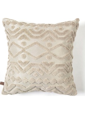 Hamur Bohem Kare Dekoratif Kırlent Kılıfı Letta Natural 43x43 cm Tufted Desen ile Sofistike Dokunuş