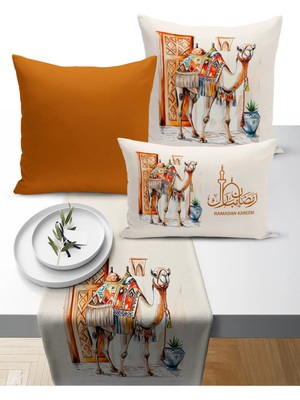 Bertille Home Ramazan Bohem  Serisi 3'lü Kırlent + 1 Runner Set Dijital Baskılı (Ramadan Set)