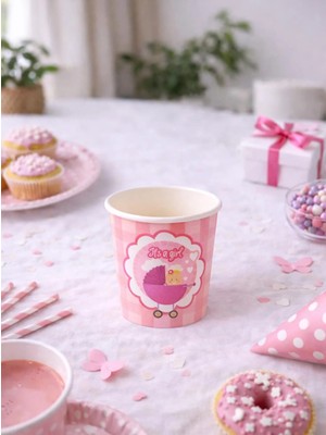Parti Adresi Kız Bebek Baby Shower Konsept Karton Bardak 8'li