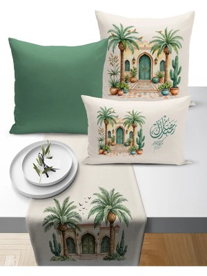 Bertille Home Ramazan Bohem  Serisi 3'lü Kırlent + 1 Runner Set Dijital Baskılı (Ramadan Set)