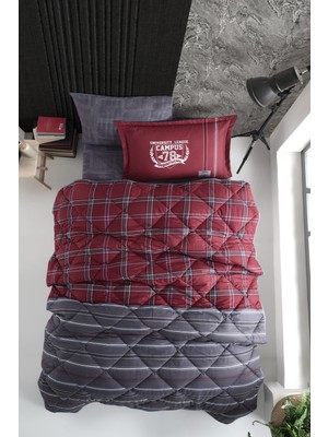 Clasy Campus V1 Tek Kişilik Uyku Seti %100 Pamuk Bordo Desenli 155 x 215 cm Ebatlarla Rahat Uyku