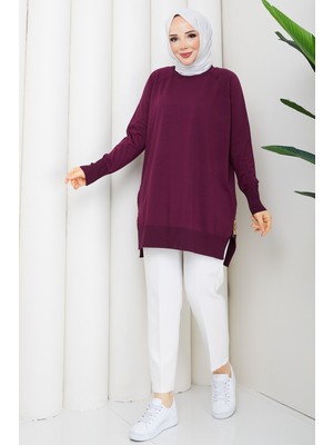 Pamuk Butik Kadın Yandan Fermuarlı Rayon Merserize Triko Tunik -PMK543