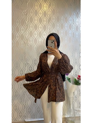 Kahverengi Yazlık Kimono