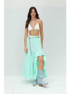 Stores36 Audrey Fıfrlı Yırtmaç Detay Etek 4037