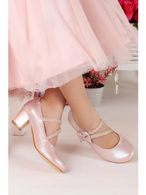 Kiko Kids Kiko 750 Kız Çocuk Babet Ayakkabı 4 cm Topuk Pudra Renk Mikrofiber Dış Malzeme ve Poliüretan Taban