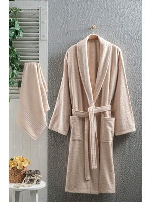 Arvilla Home Büyük Beden Pamuklu 2'li Bornoz Seti Bej Renkli Unisex Kullanıma Uygun Yumuşak Özellikli