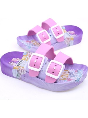 Gezer Kız Çocuk Kaydırmaz Plaj Havuz Banyo Terlik Lila Eva Malzemeden Üretilmiştir