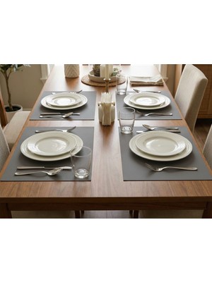 ALMITAL Amerikan Servis 48 x 30 cm 4 Adet Açık Gri Kumaş Desenli Suni Deri